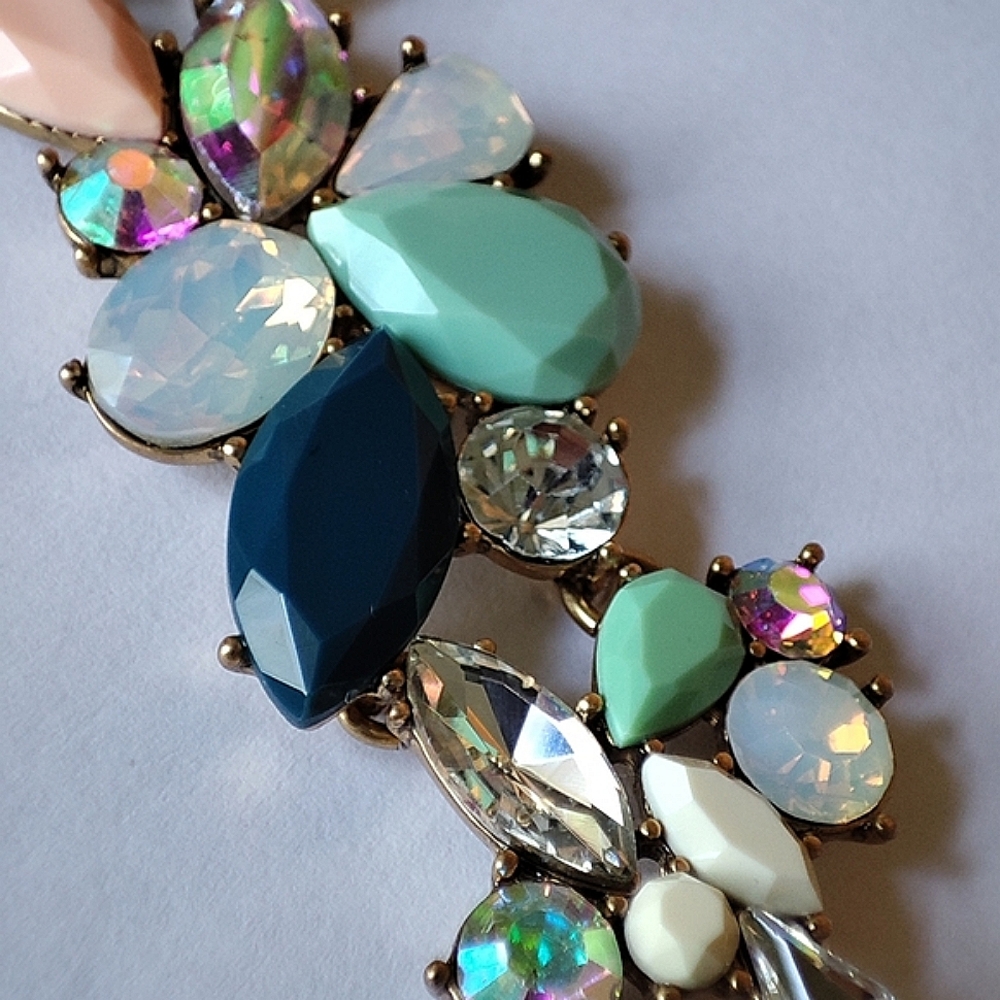 J. Crew Rhinestone Opaque Gems Exquisite Pastel Navy Formal Necklace Gold Tone - Picture 10 of 13